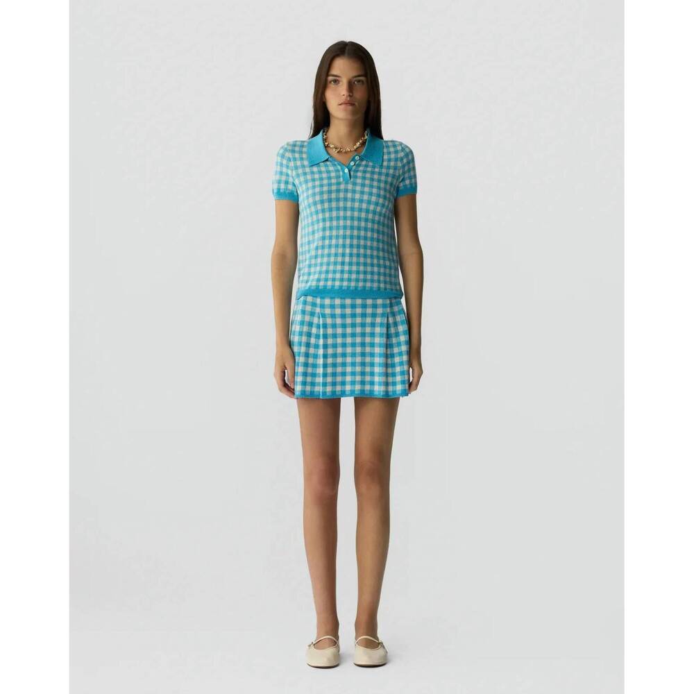 NEW GUEST IN RESIDENCE gingham shrunken polo in swimming pool/cream